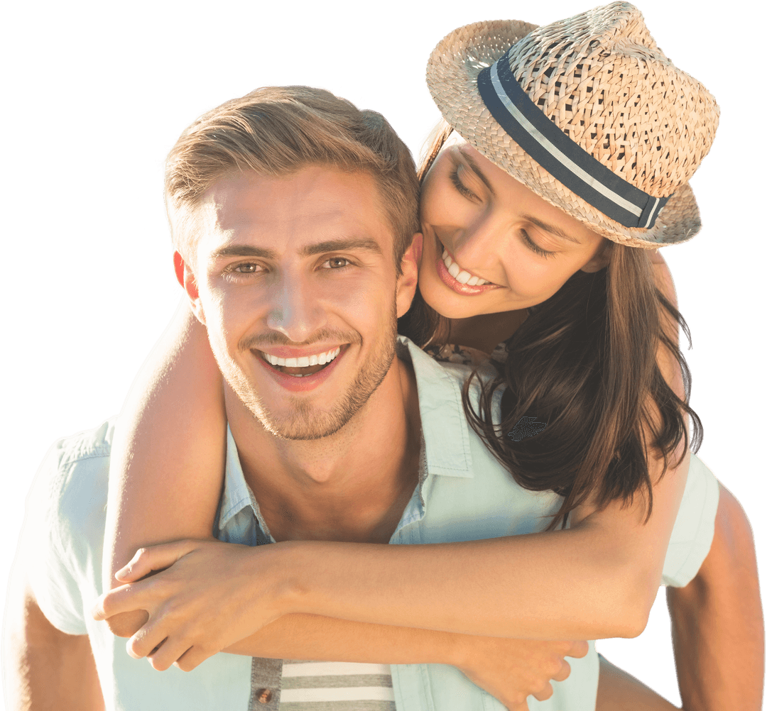 Transparent Background of Happy Couple Embracing with Smiles