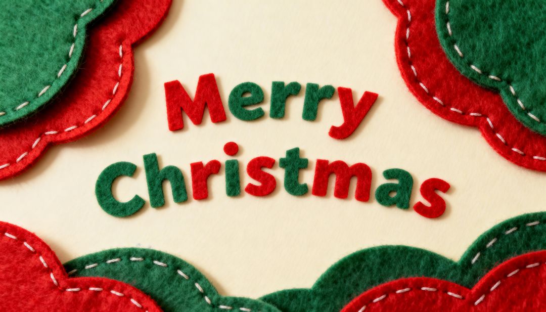 Felt Merry Christmas Letters with Stitched Red and Green Scalloped Borders