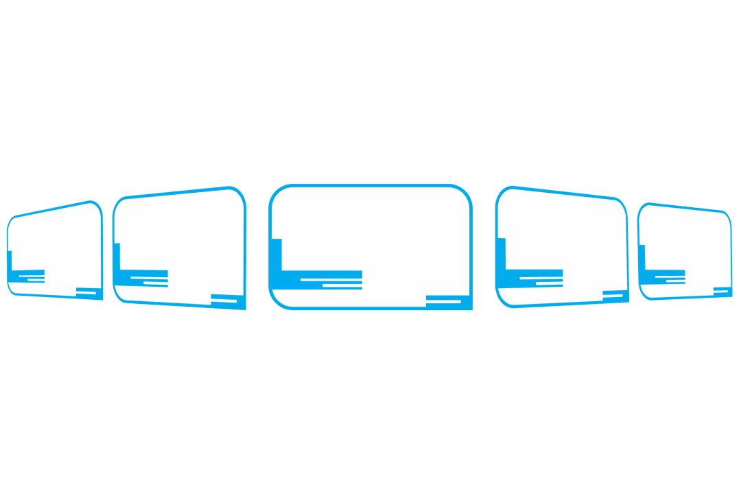 Transparent Row of Blue Screens Displaying Digital Technology