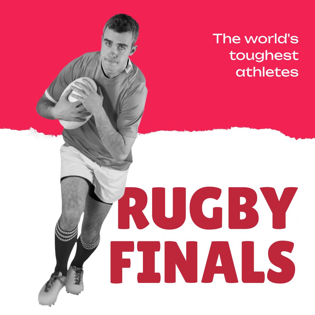 Rugby Finals Poster Featuring Player with Ball on Red and White Background - Download Free Stock Templates Pikwizard.com