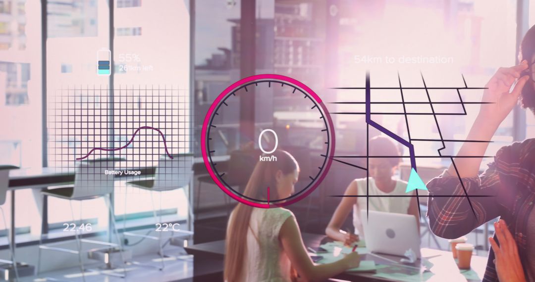 Futuristic Business Team Analyzing Data with Holographic Interface