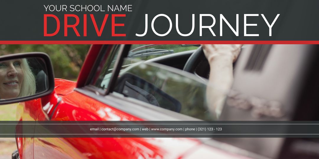 Driving Schools Banner with Red Car for Adventure