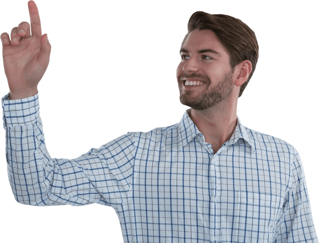 Smiling Man Mimicking Transparent Interface Interaction