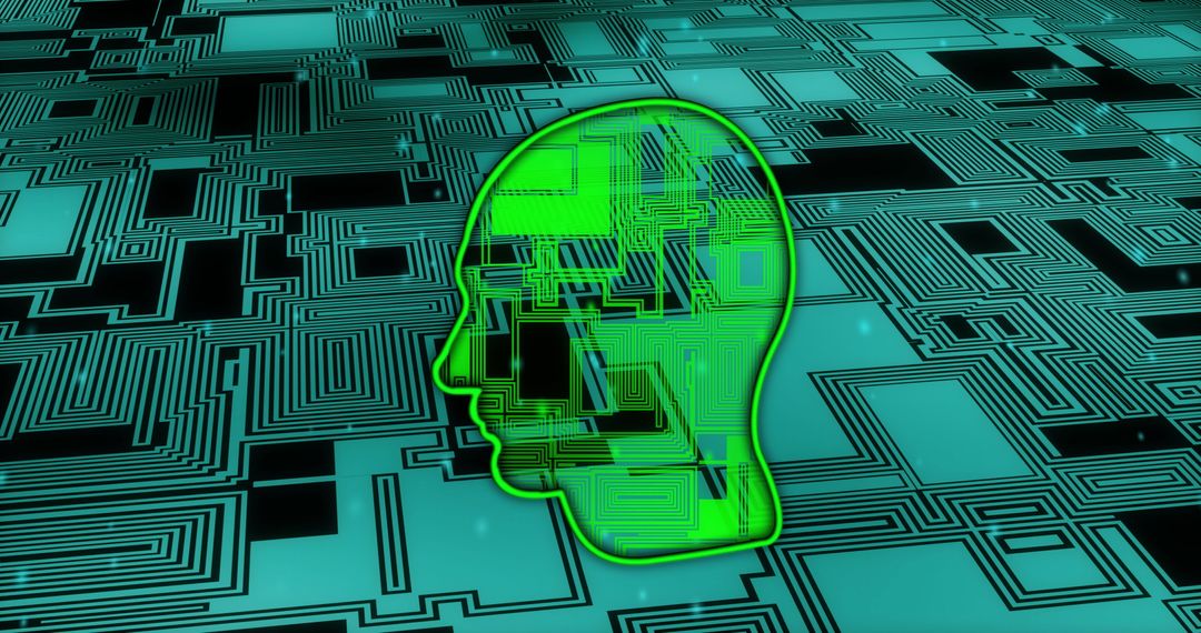 Digital Head Illustration with Circuit Board Background