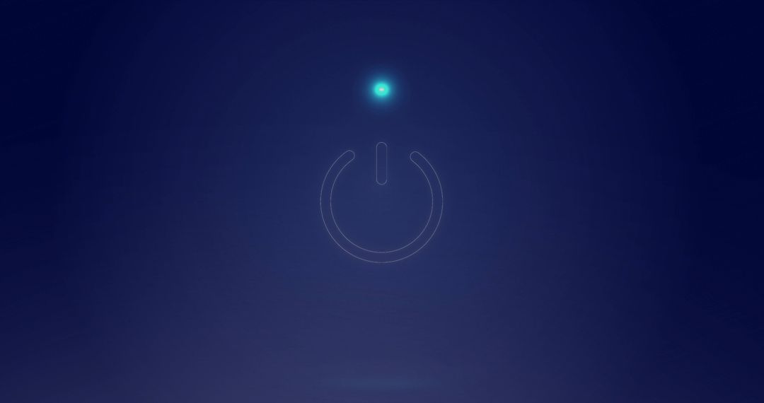 Glowing Power Icon Hovering on Deep Blue Gradient with Cyan Orb and Minimal Halo