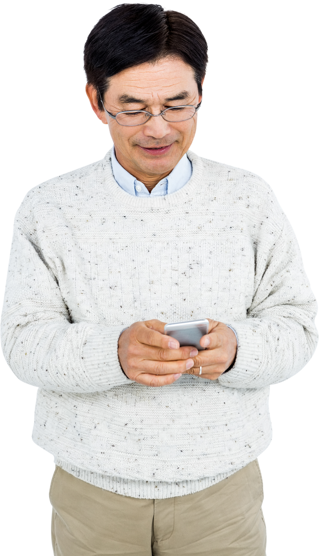 Smiling Elderly Man Using Smartphone in Transparent Background - Download Free Stock Images Pikwizard.com