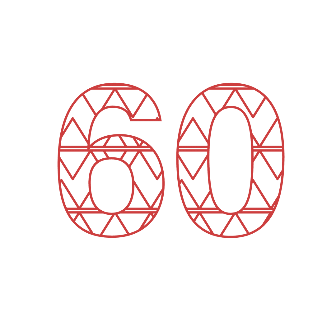 Red Patterned Number 60 on Transparent Background