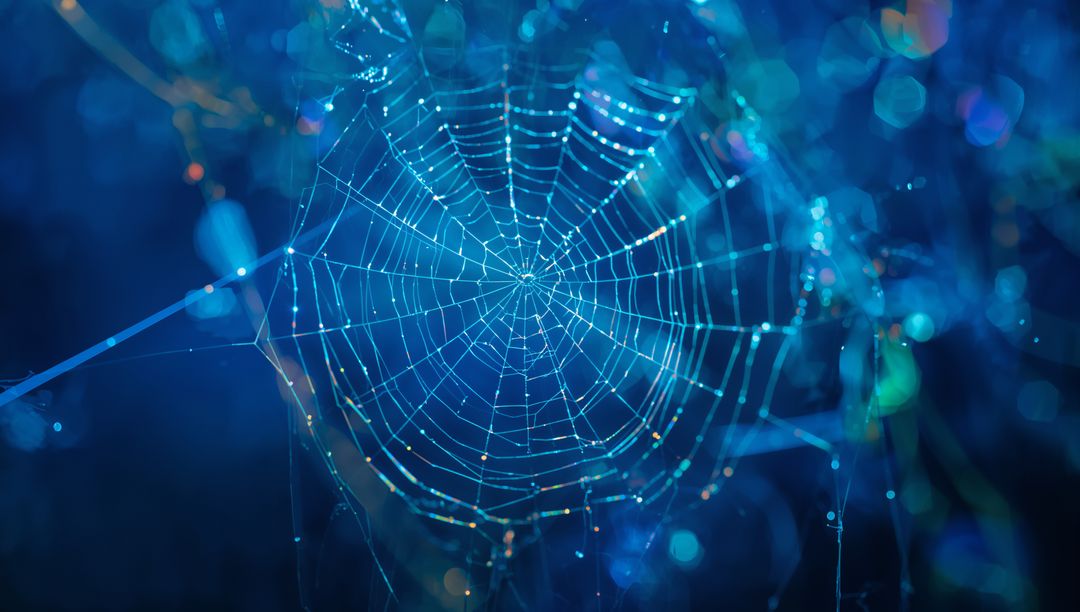 Glistening Spider Web with Dew in Enchanted Garden