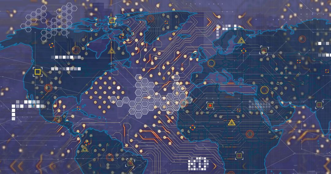 Global Technology Network Concept with Circuit Board and World Map