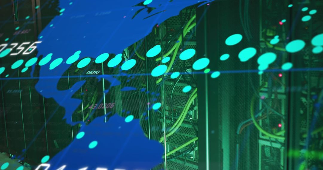 Digital Overlay of Data Planet Over Servers Symbolizing Data Processing - Free Images, Stock Photos and Pictures on Pikwizard.com