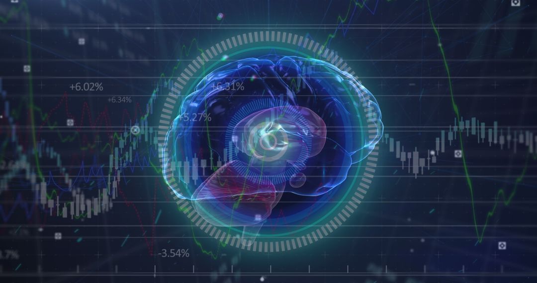 Spinning Digital Brain Analyzing Stock Market Trends