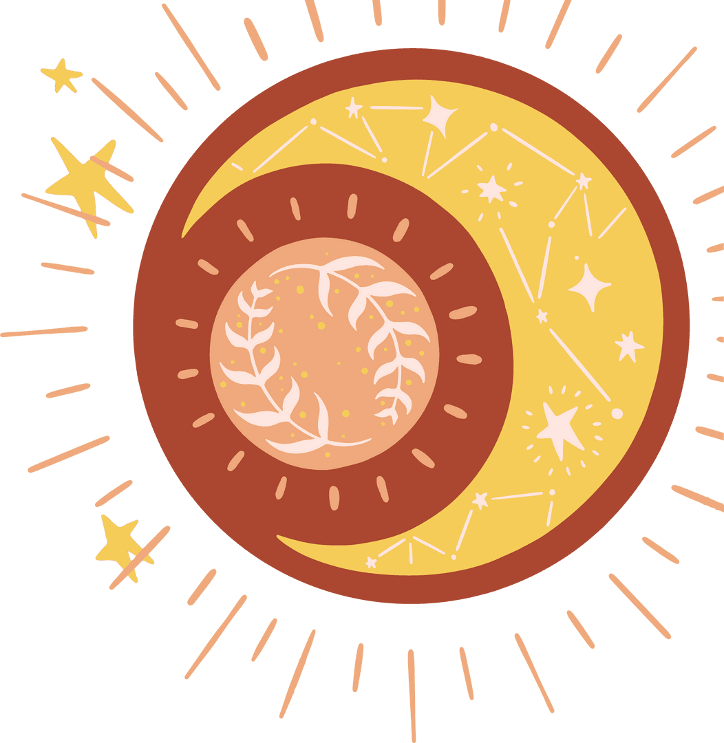 Celestial Moon and Star Emblem with Horoscopes on Transparent Background