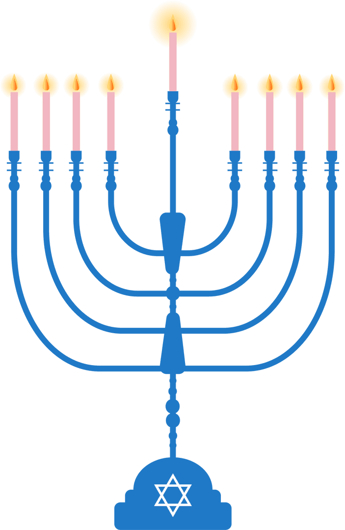 Hanukkah Menorah Illustration with Lit Candles on Transparent Background