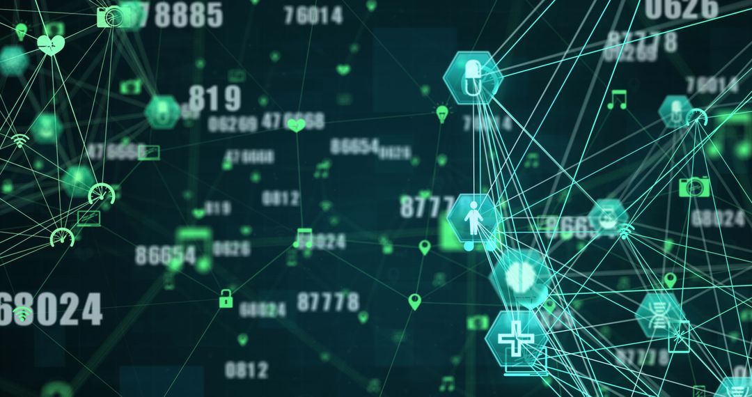 Digital Network with Data Connections and Icons