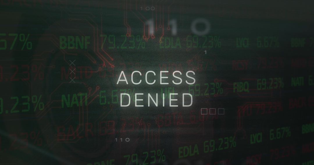 Access Denied Hologram on Digital Circuit Board Background