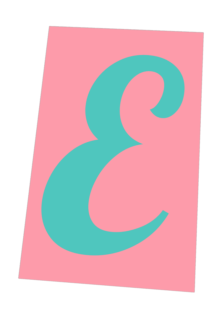 Transparent Pink Background E Letter Turquoise Minimalist Design