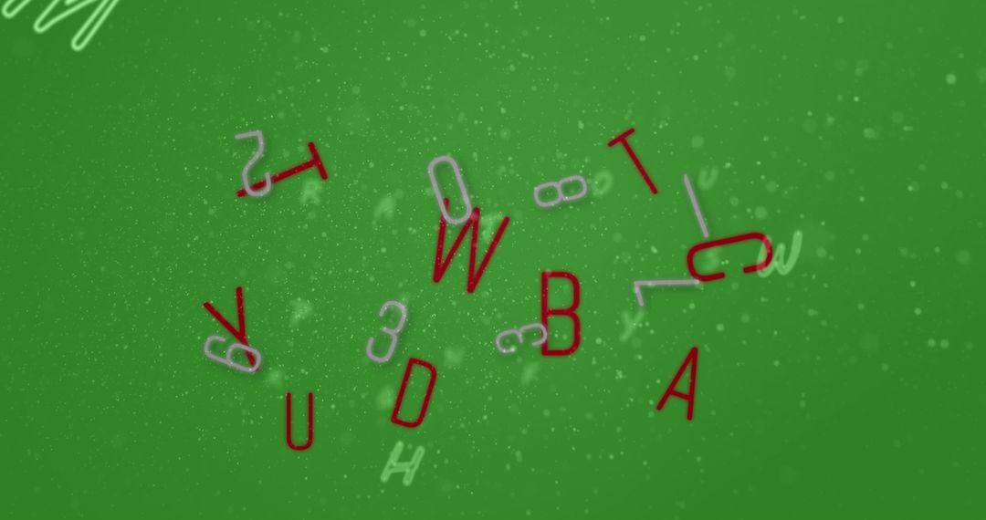 Stylized Letters and Numbers on Green Abstract Background