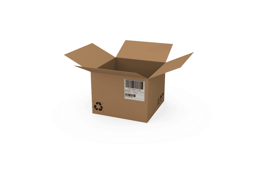 Transparent Cardboard Box with Bar Code and Recycling Symbol