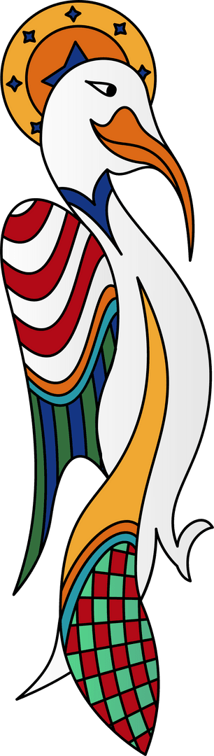 Stylized Heron with Geometric Wings and Star Halo on Transparent Background