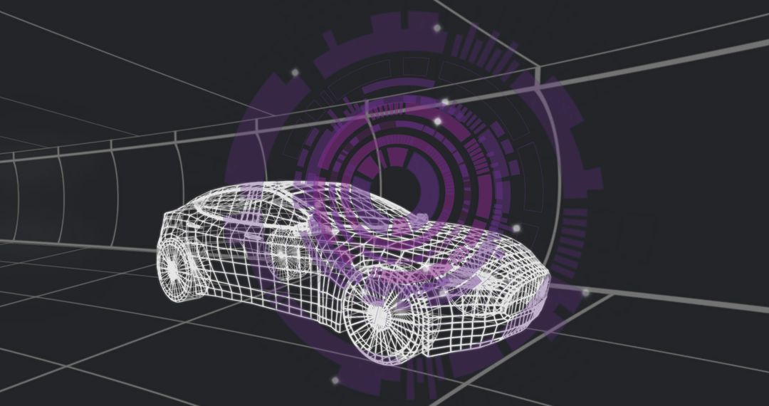 Futuristic 3D Car Wireframe with HUD Technology Interface