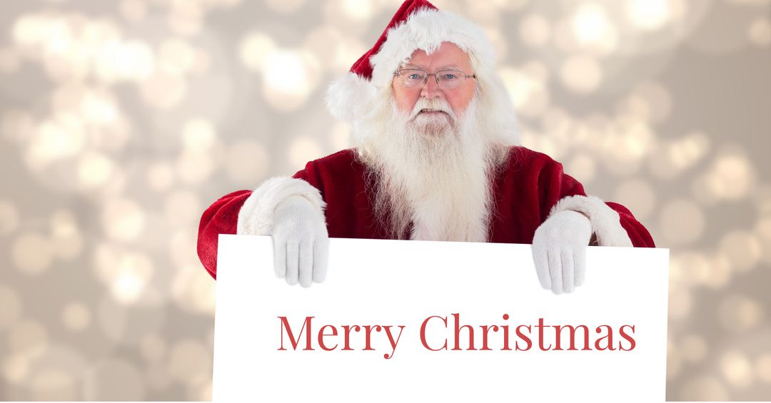 Santa Claus Holding Merry Christmas Sign with Festive Lights - Download Free Stock Templates Pikwizard.com