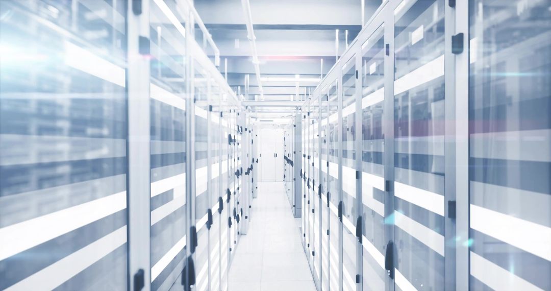 Futuristic Data Center Corridor with Illuminated Server Cabinets