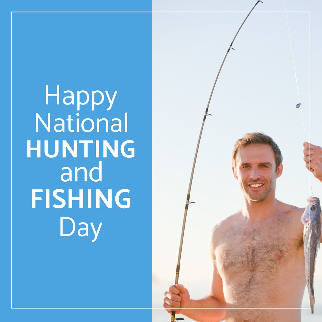Man Celebrating National Hunting and Fishing Day at Sunny Waterside