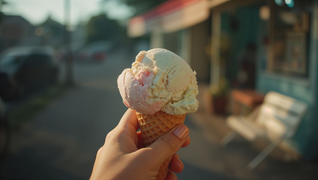 Enjoying Ice Cream Cone on a Warm Summer Day