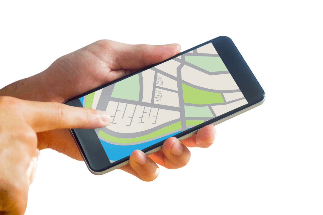 Transparent Smartphone Displaying Map Application with Hand Navigation - Download Free Stock Images Pikwizard.com