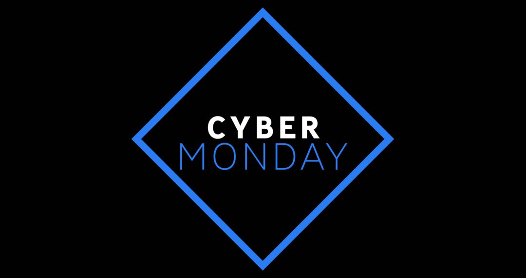 Cyber Monday Sale Promotion with Blue Graphics on Black Background