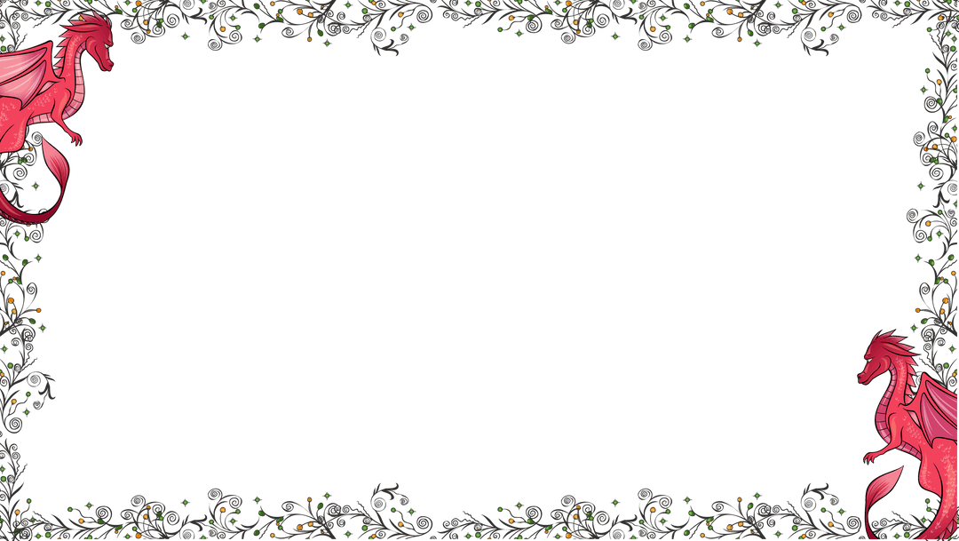 Transparent Book Cover with Red Dragons and Vine Frame