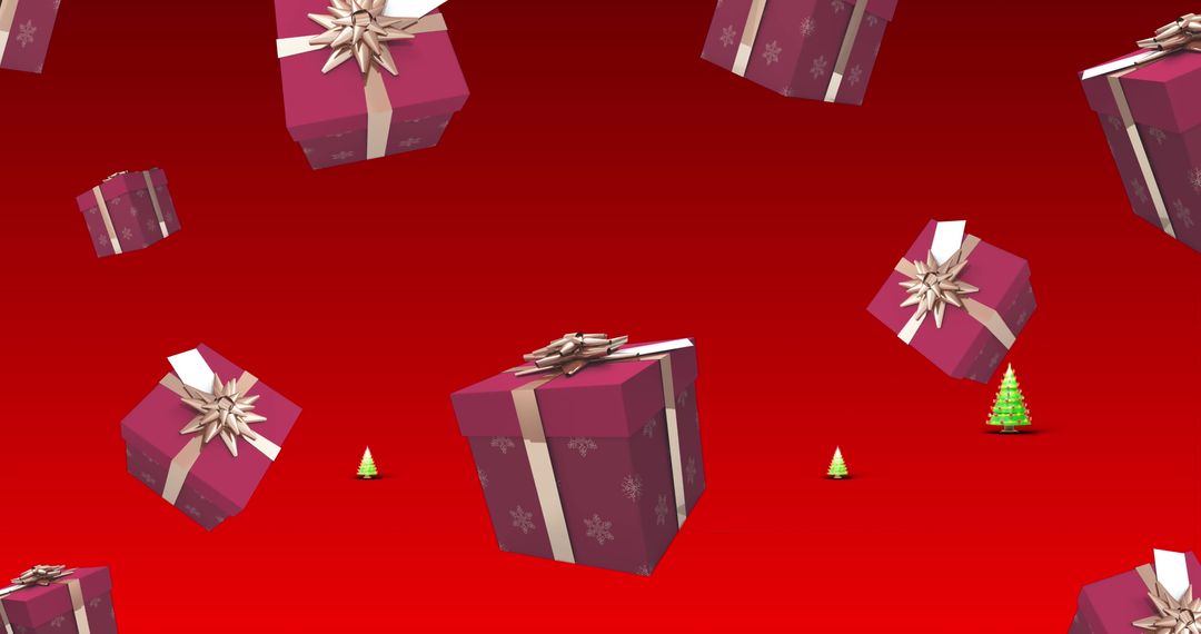 Falling Christmas Gifts on Red Background