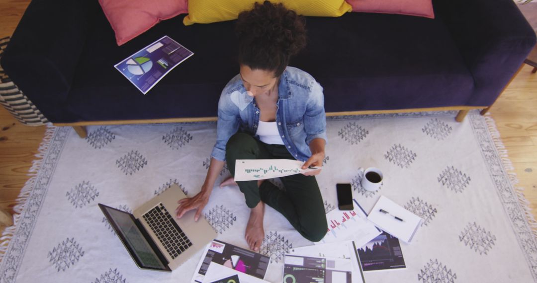 Woman Analyzing Data in Cozy Home Office Setting