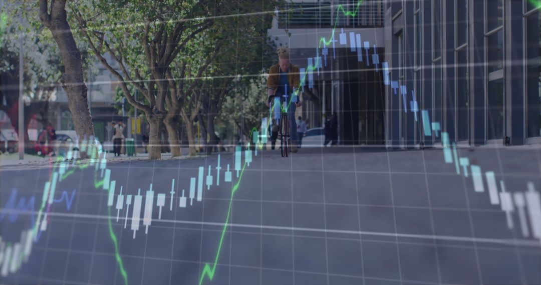 Double Exposure of Cityscape with Financial Graph Overlay