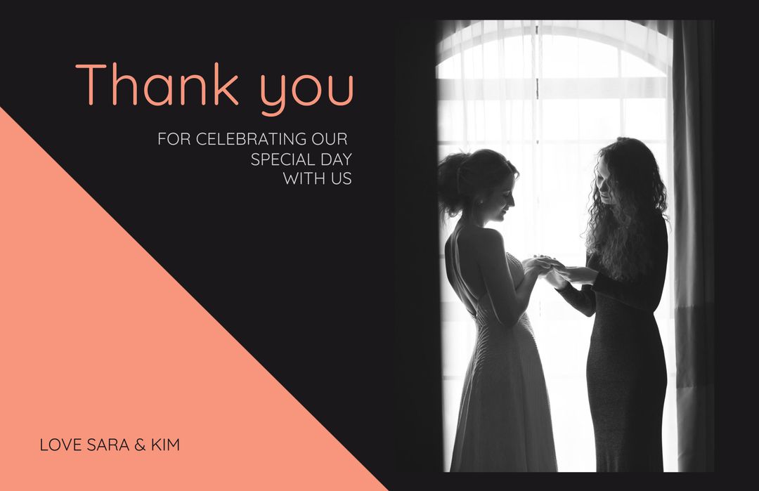 Elegant Wedding Thank You Card with Two Women in Silhouette - Download Free Stock Templates Pikwizard.com