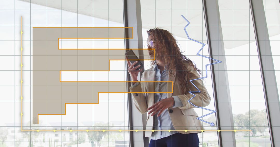 Businesswoman Analyzing Financial Data with Chart Overlay