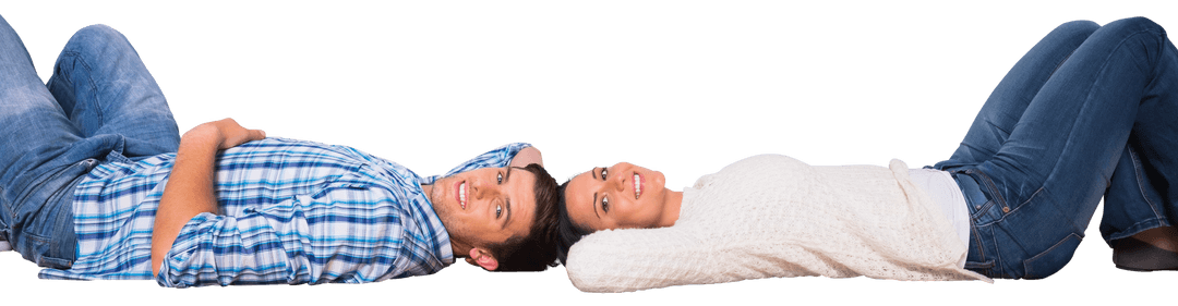 Transparent Background of Happy Couple Lying Together