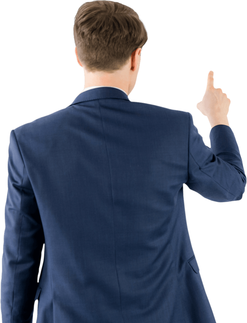 Transparent Businessman Pointing Upward Gesture in Suit