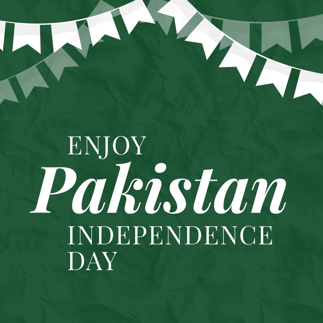 Illustration of buntings with enjoy pakistan independence day text on green background, copy space - Download Free Stock Templates Pikwizard.com