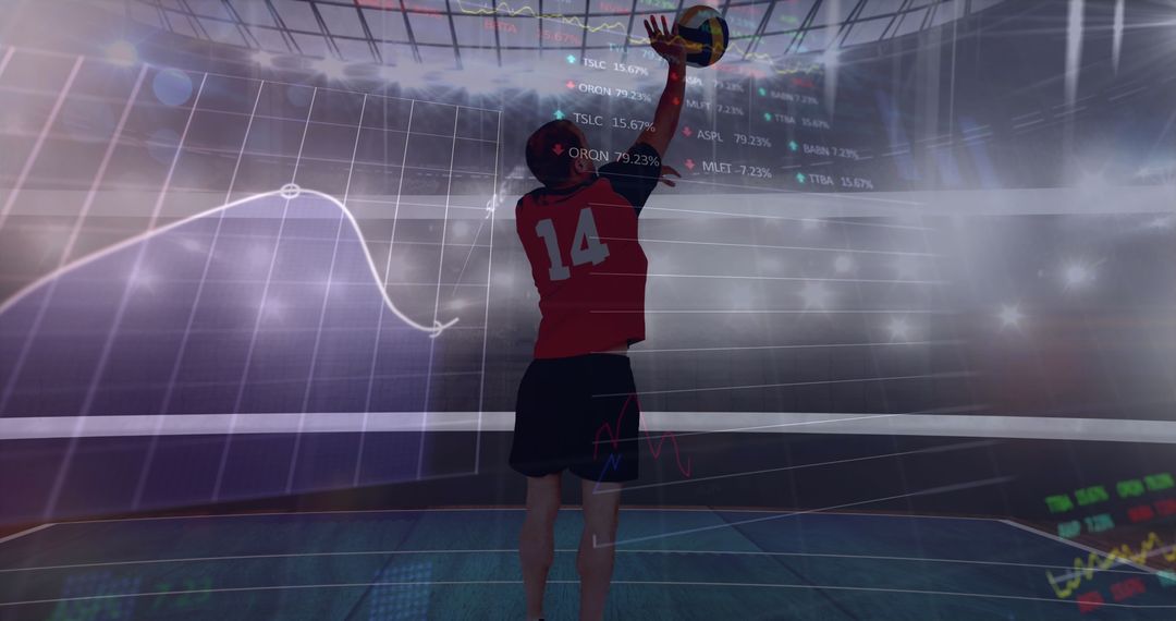 Volleyball Player Analyzing Game Data on Digital Graphs