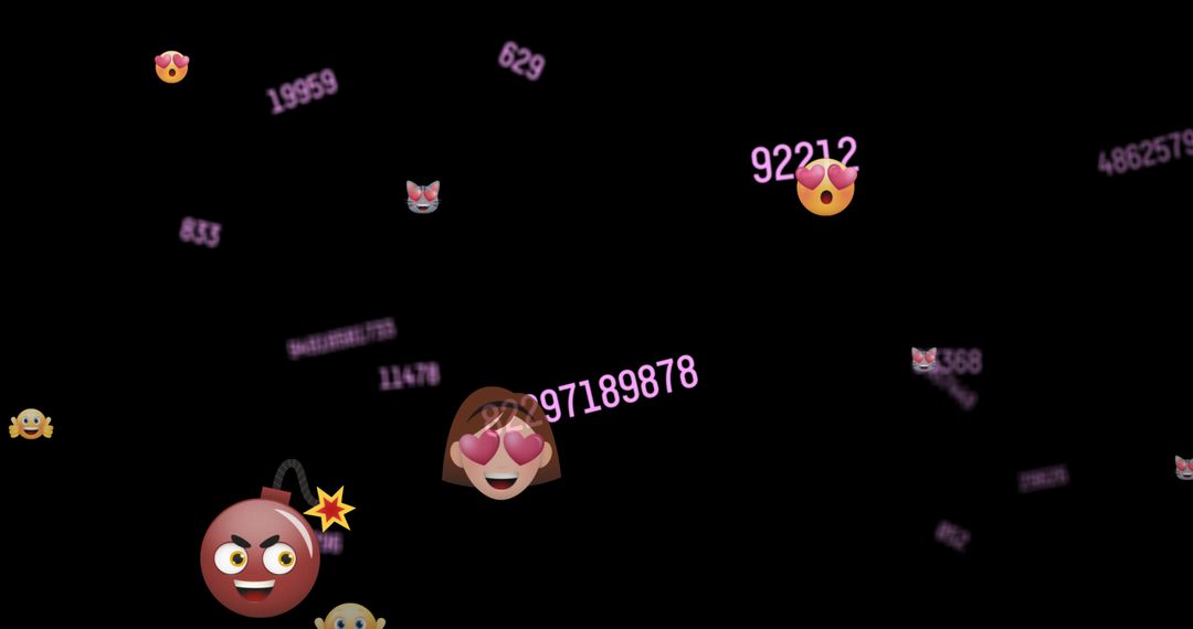 Falling Emoji and Number Overlays Illustrating Social Media Metrics