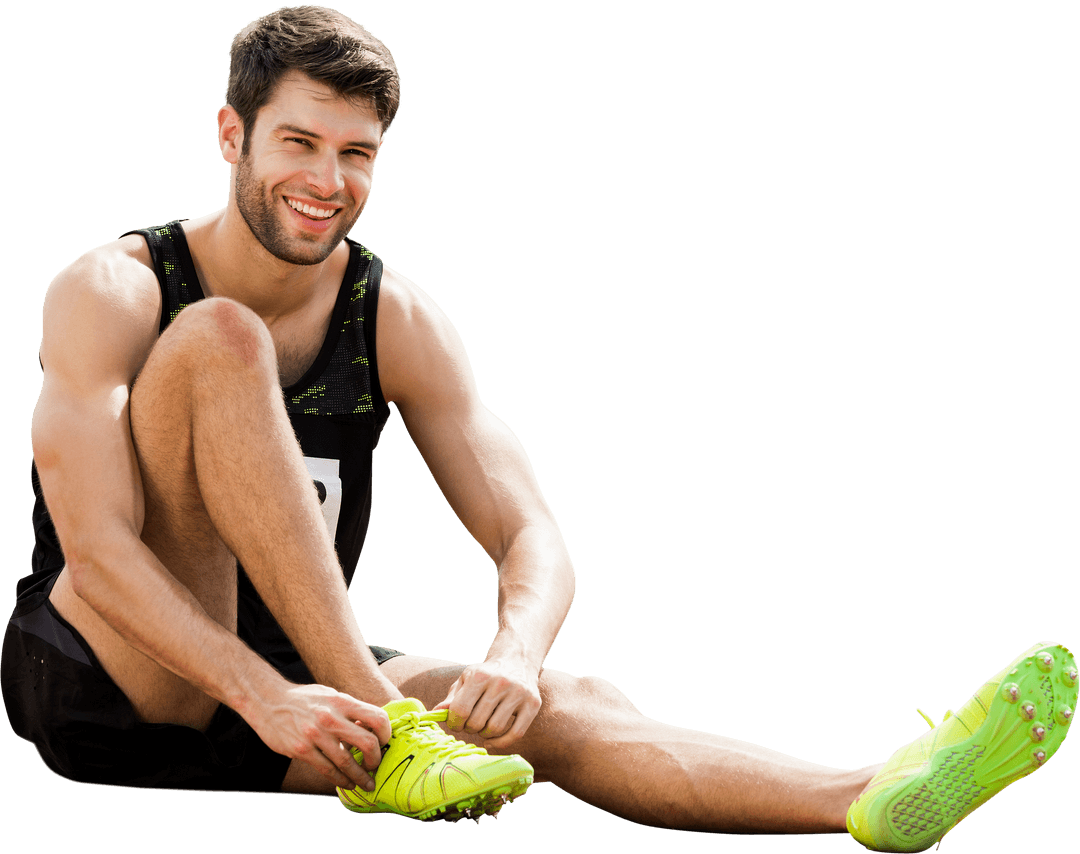 Caucasian Runner Preparing for Competition on Transparent Background