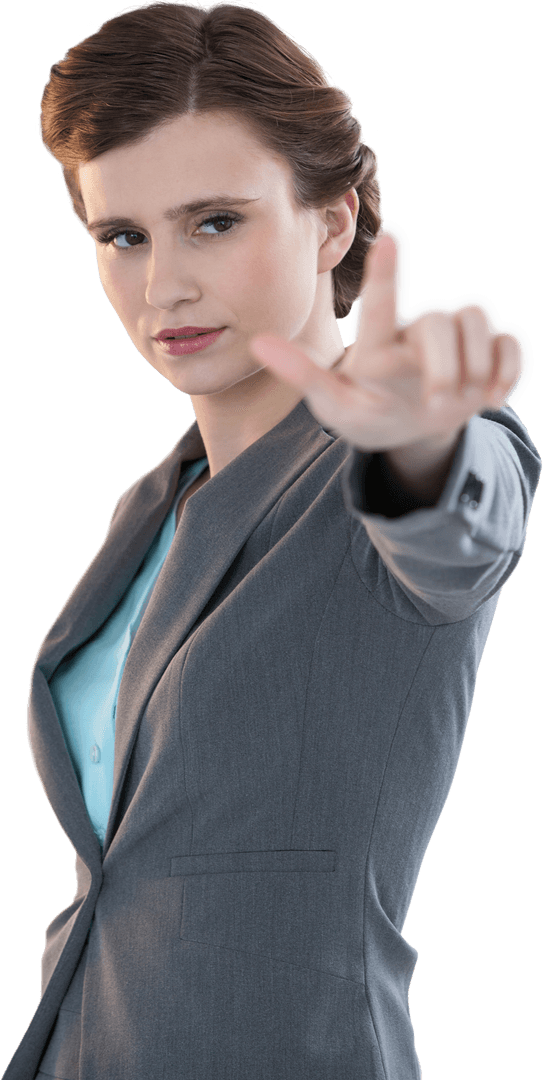 Transparent Businesswoman Interacting with Digital Screen