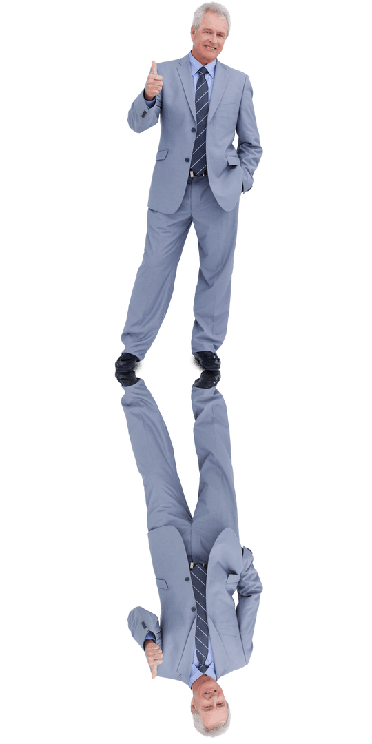 Smiling Businessman Thumb Up Reflection Transparent Background