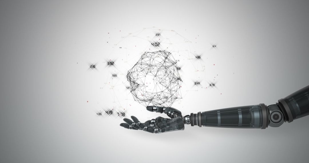 Futuristic Robotic Hand Displaying Quantum Network