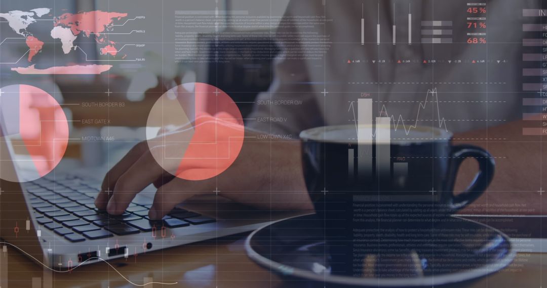 Man Using Laptop with Overlaying Data Analytics Design