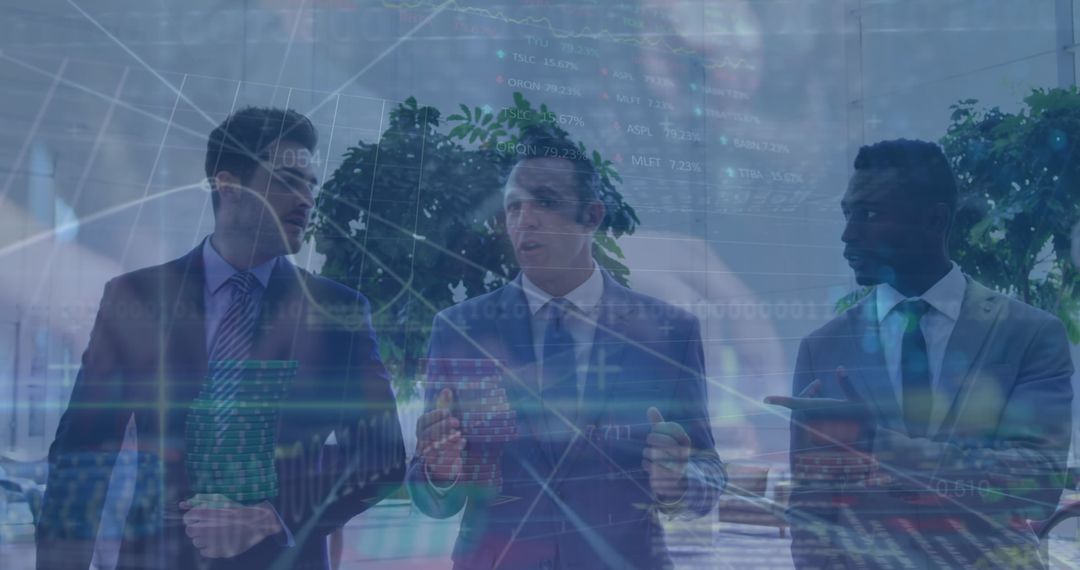 Virtual Overlays on Diverse Business Executives Discussing Global Data