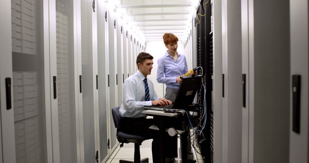 Technicians Working in Data Center Server Room - Free Images, Stock Photos and Pictures on Pikwizard.com