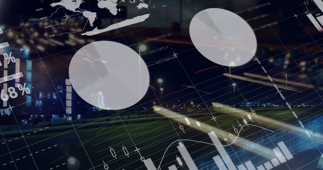 Data Analysis and Technology Overlaying Cityscape at Night