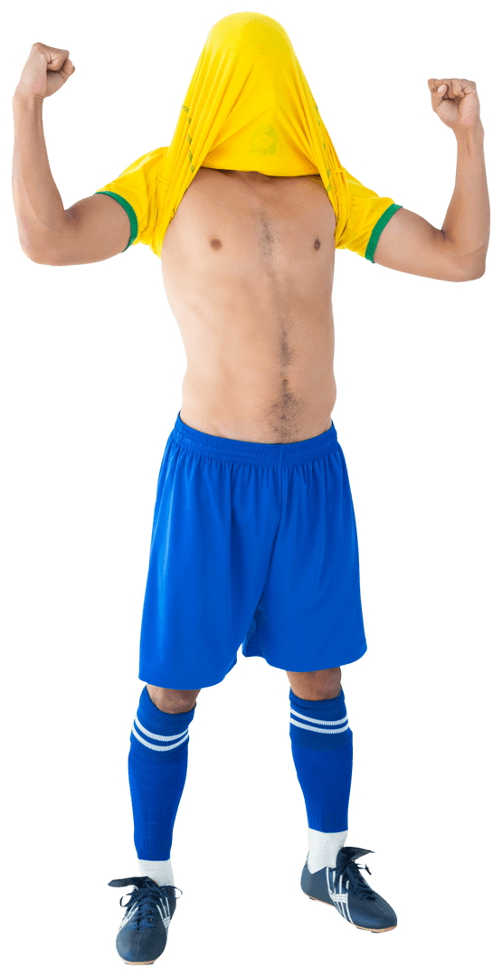 Biracial Footballer Expressing Pride in Transparent Background